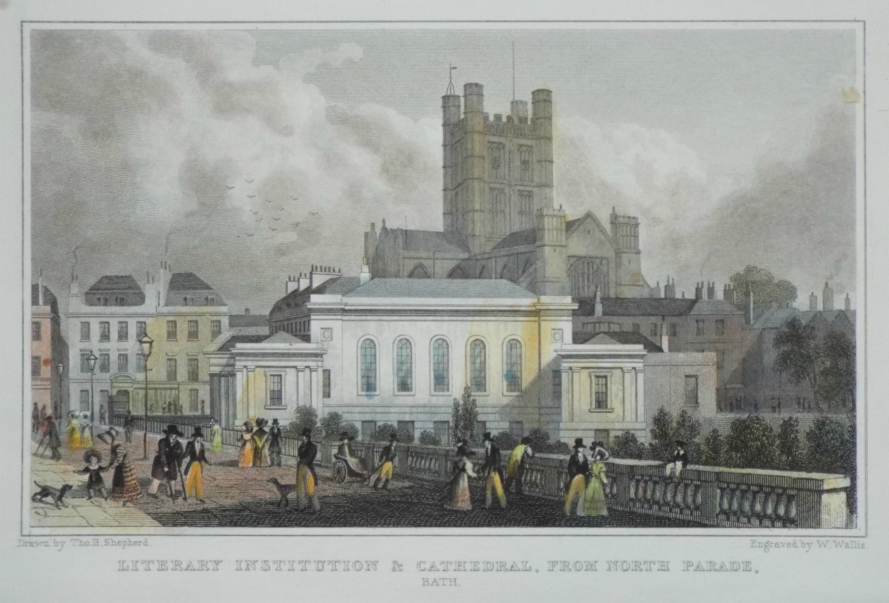 Print - Literary Institution & Cathedral, from North Parade, Bath - Wallis